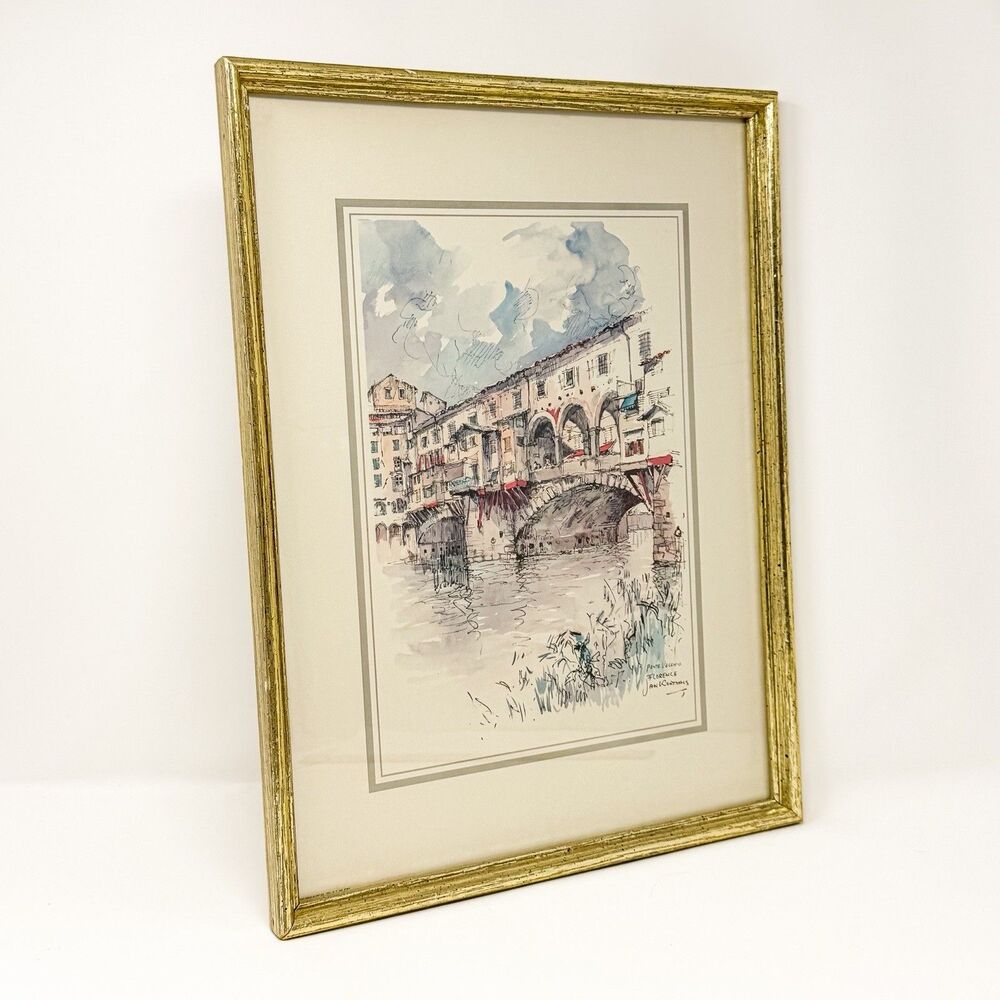 Vintage Jan Korthals Ponte Vecchio Florence Framed Art Print European Decor - Picture 3 of 7